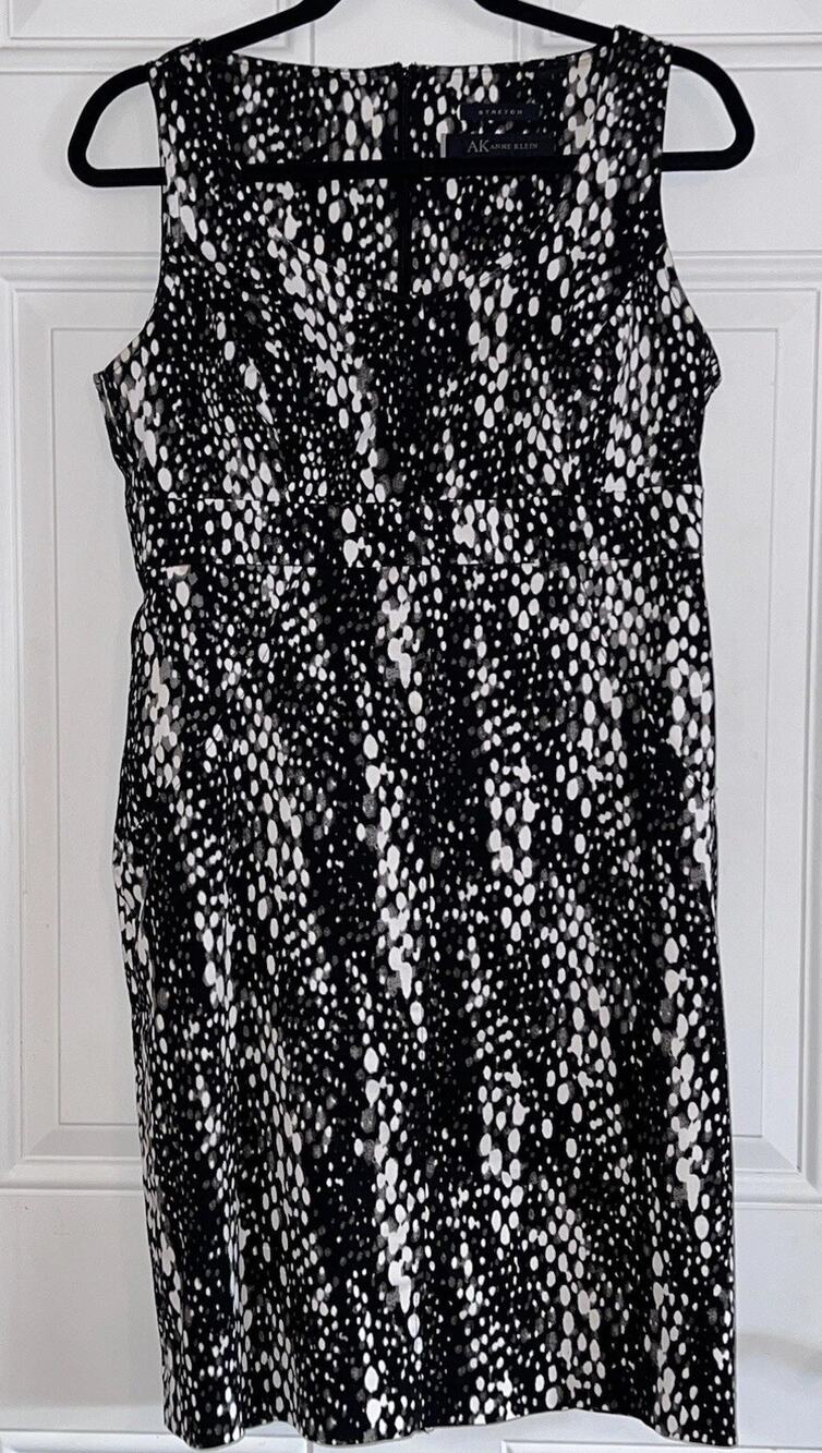 Anne Klein 8 Sleeveless Stretch Cotton Broadcloth Dress Zip Back Round Neck